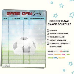 Soccer Game Day Snack Schedule Sign Up Sheet, Instant Download, No Editing, Organize Player Snacks For Each Game Printable Template