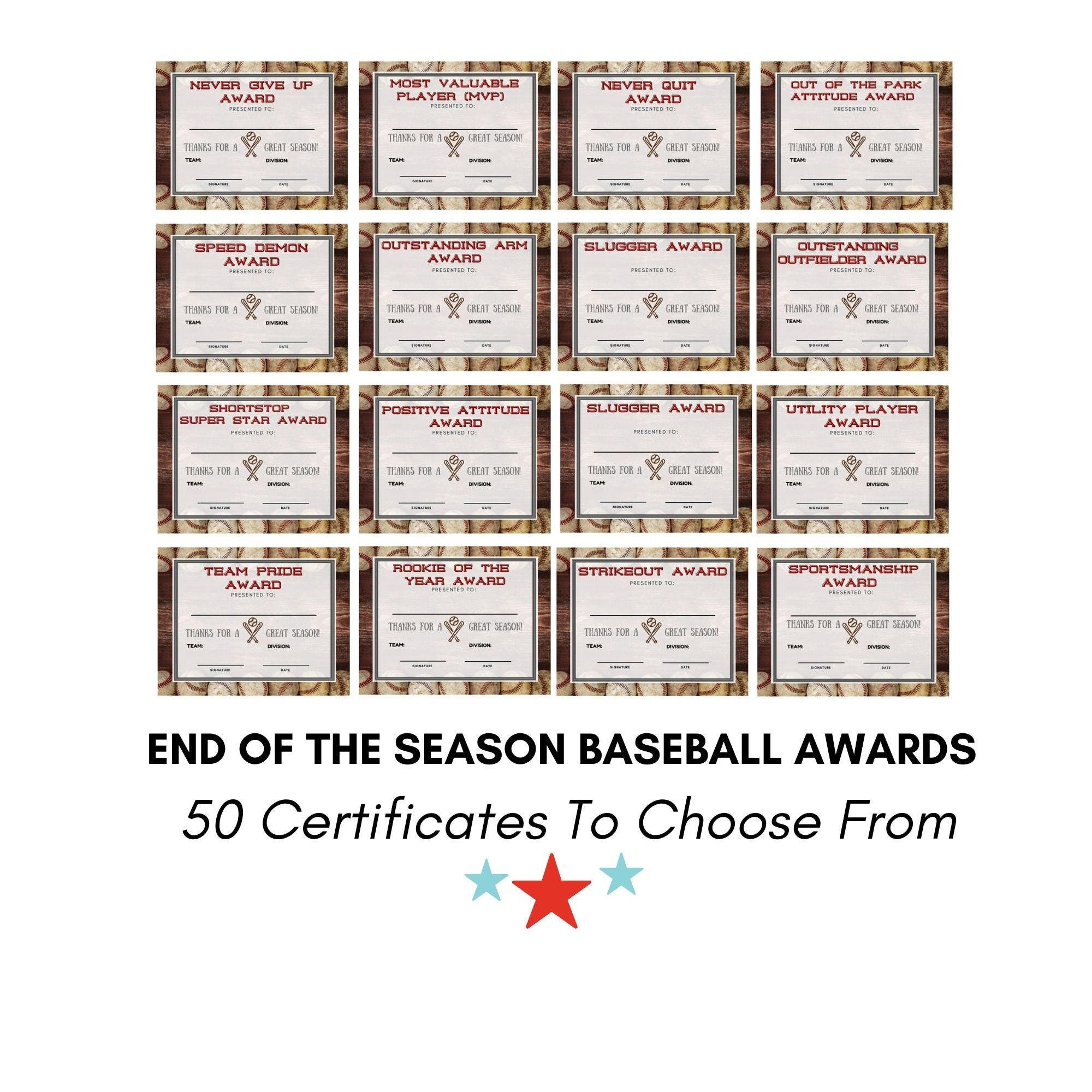 End Of The Season Baseball Award Certificates for Team Moms Etsy