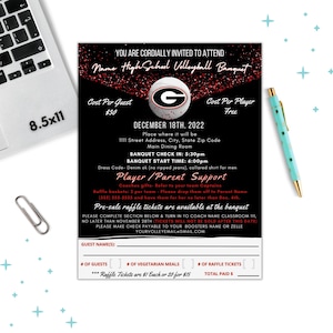 Volleyball Banquet Invite, RED Teams | End Of Season Dinner Banquet, Sports Team Awards Ceremony, High School Banquet, Editable In Canva