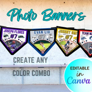 Baseball Team Editable PHOTO Pennant Banners, All-Star Baseball Banner, DIY Little League Pennants, Digital Template You Edit in Canva