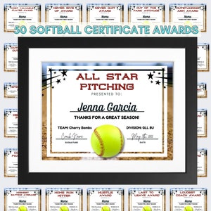 Girls Softball Team Award Certificates for Team Moms, Coaches, Team Sports and Achievement Awards, Downloadable Printables In Canva