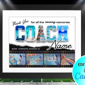 Swim Coach Photo Collage Canva Template, Personalized Coach Gift, Swimming Printable,  End Of The Season Appreciation, Editable In Canva