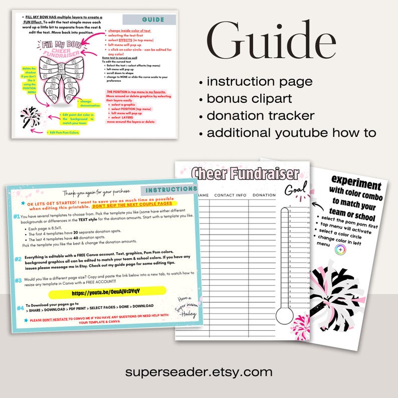 Fundraising Progress Guide Editable Cheer Fundraiser Printable Bundle, Canva Templates for Cheer ...