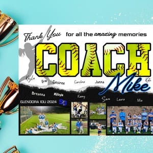 Softball Coach Gift, Thank You Coach Sports Photo Collage Canva Template, Personalized Softball Coach Collage Gift, Edit In Canva Printable
