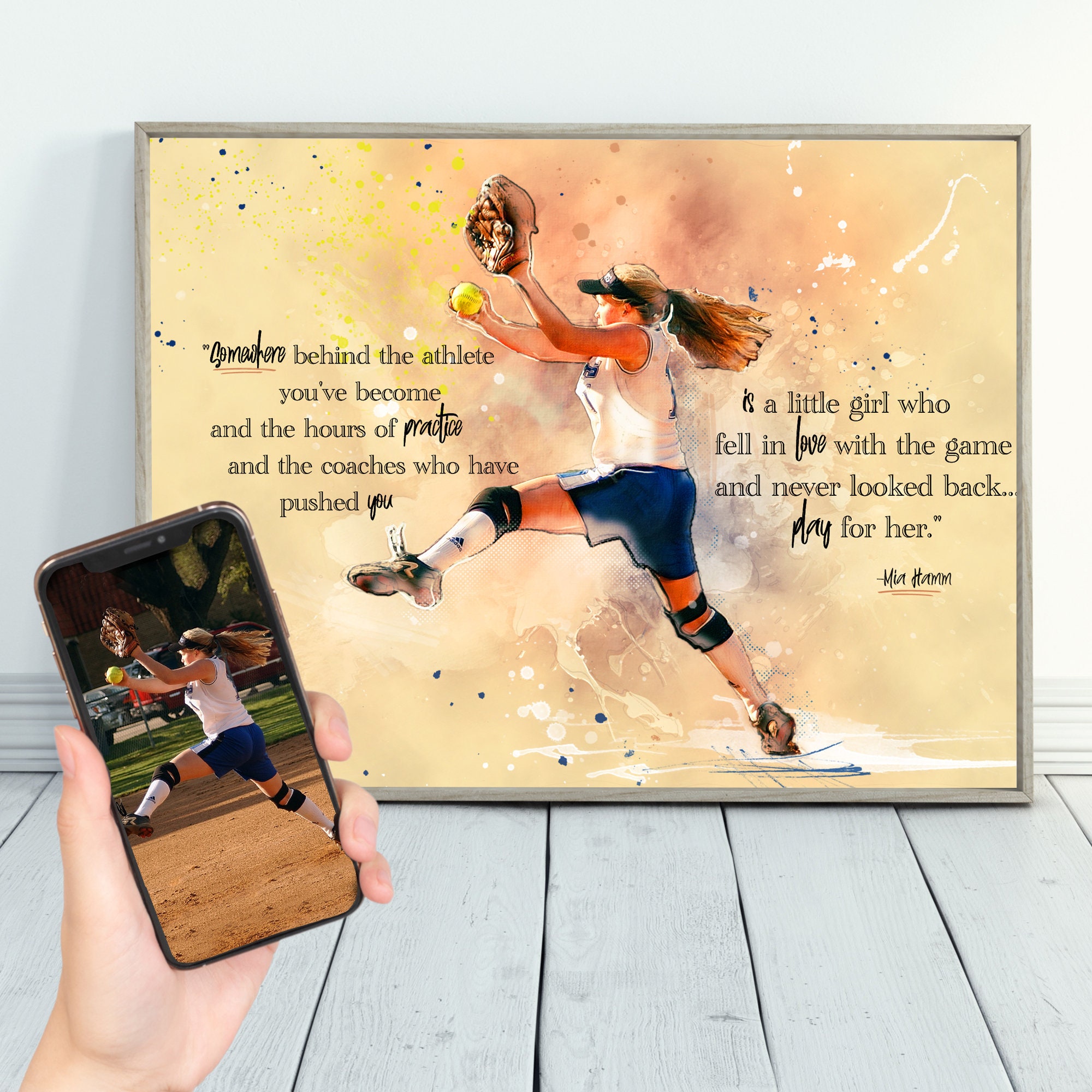 Softball Gifts For Girls, Digital Portrait Painting From Photo Personalized  Quote, Last Minute Personalized Christmas Present For Her, image size:2000x2000