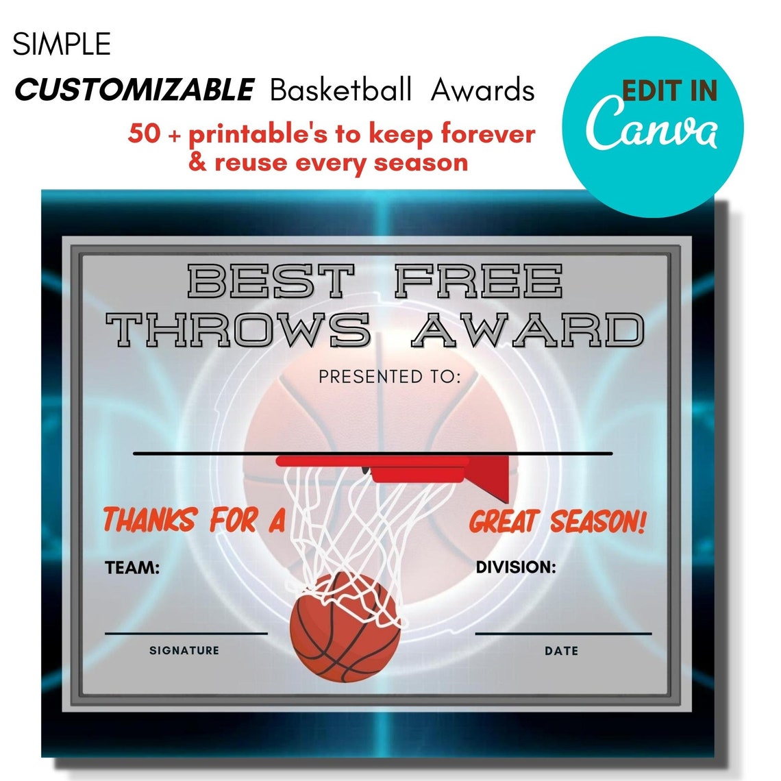 59 Awesome Basketball Award Ideas for Youth Teams Funny Etsy