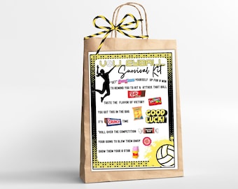 Volleyball Survival Kit, Yellow Volleyball Teams, Survival Kits,  Instant PDF Download Printable, Good Luck Favor, Volleyball Party Favor