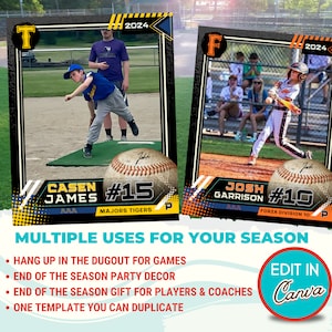 Regali per squadre di baseball, modello di poster modificabile per carte da baseball su Canva, regalo di carte sportive fai da te personalizzabile, modifica fai da te in Canva