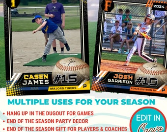 Baseball Team Gifts, Editable Canva Baseball Card Poster Template, Customizable DIY Sports Card Gift,  DIY Edit in Canva