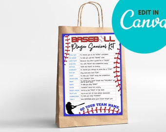 Editable Baseball Survival Kit, Red & Black, Player and  Coach Survival Kits, Baseball Printables, Edit In Canva, Good Luck Party Favor