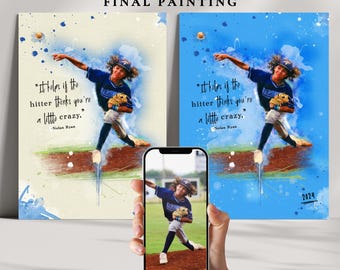 Custom Watercolor Portrait From Photo, Personalized Sports, Digital Sketch Painting, Last Minute Ideas,  Football Player Gifts, Digital File