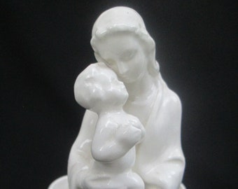 Vintage Virgin Madonna Mary and Baby Jesus Porcelain Vase Planter Font
