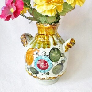 Bunte Folk Art Pottery Vase von Tonala Mexico Flower & Bird Design