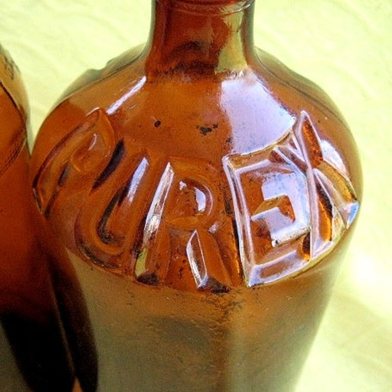 Two Vintage 32 oz Brown Glass Bleach Bottles Purex & Clorox Etsy