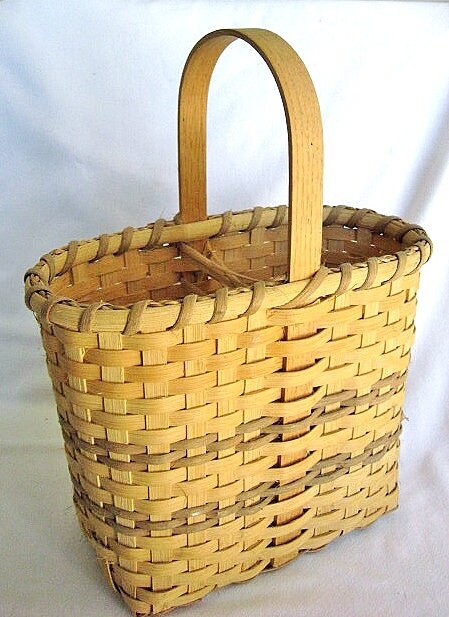 Vintage Signed Maine Plain-Weave Woven Basket with Two Compartments