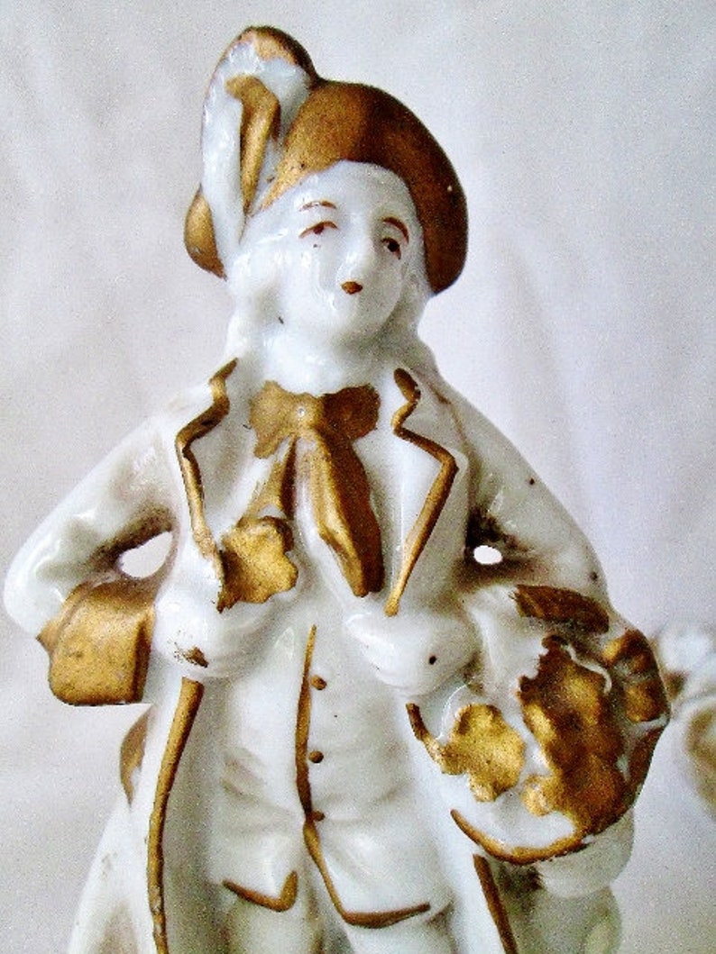 White Porcelain Colonial Figurine Man /& Woman Gold Details Made in Occupied Japan