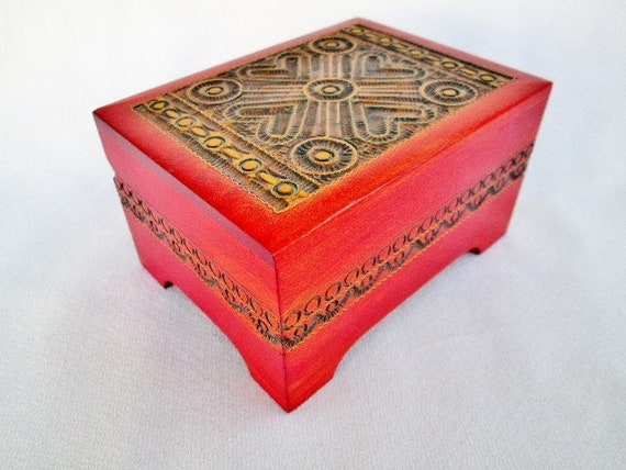 Vintage Handcrafted Red Wooden Trinket / Dresser … - image 5