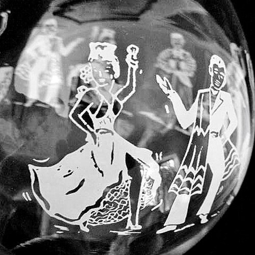 Vintage Ken Edwards Mexican Pottery Oil shops Lamp w. Festive Dancers Glass Chimney c. 1960s