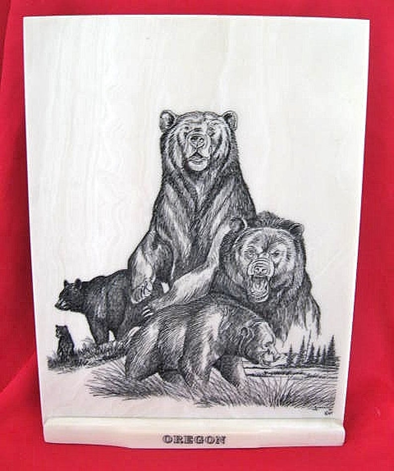 Oregon Bears Marble Etching by Montana Artist Jim