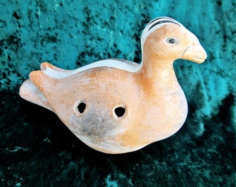 Vintage Rustic Pottery Duck Flute or Large Whistle from Mexico