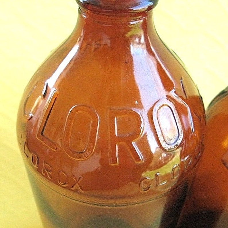 Two Vintage 32 oz Brown Glass Bleach Bottles Purex & Clorox Etsy