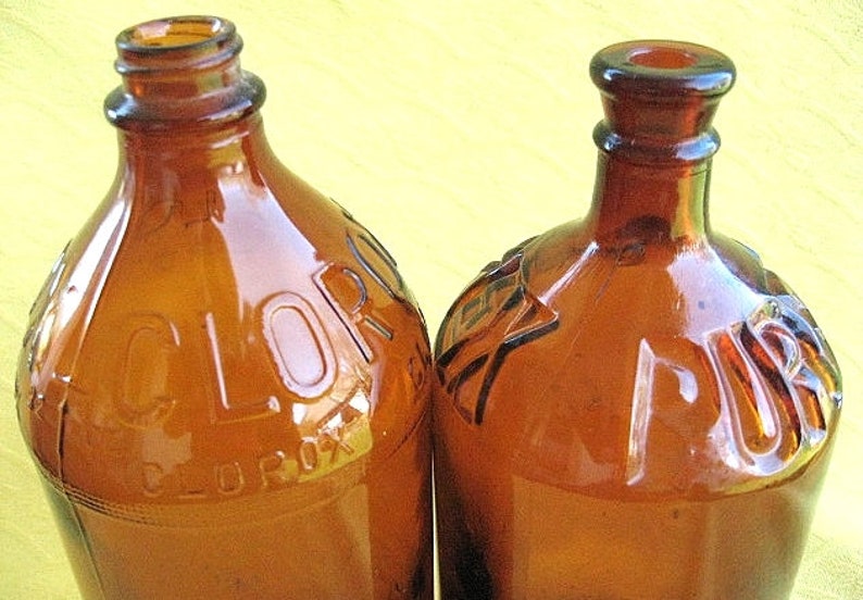 Two Vintage 32 Oz Brown Glass Bleach Bottles Purex & Clorox Etsy
