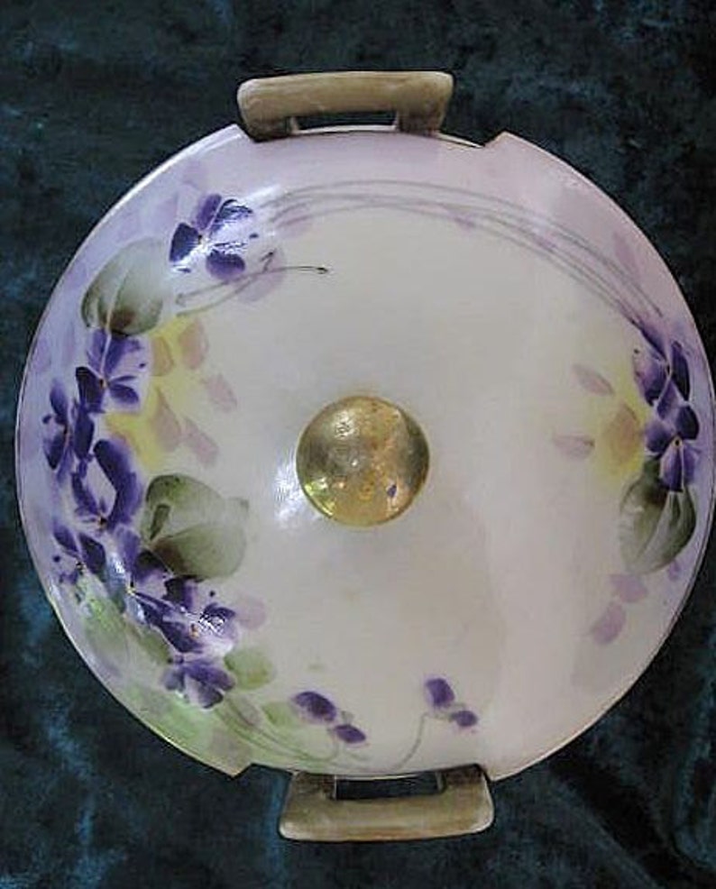 Handpainted EOH Nippon Porcelain Covered Dish Floral Violet Etsy