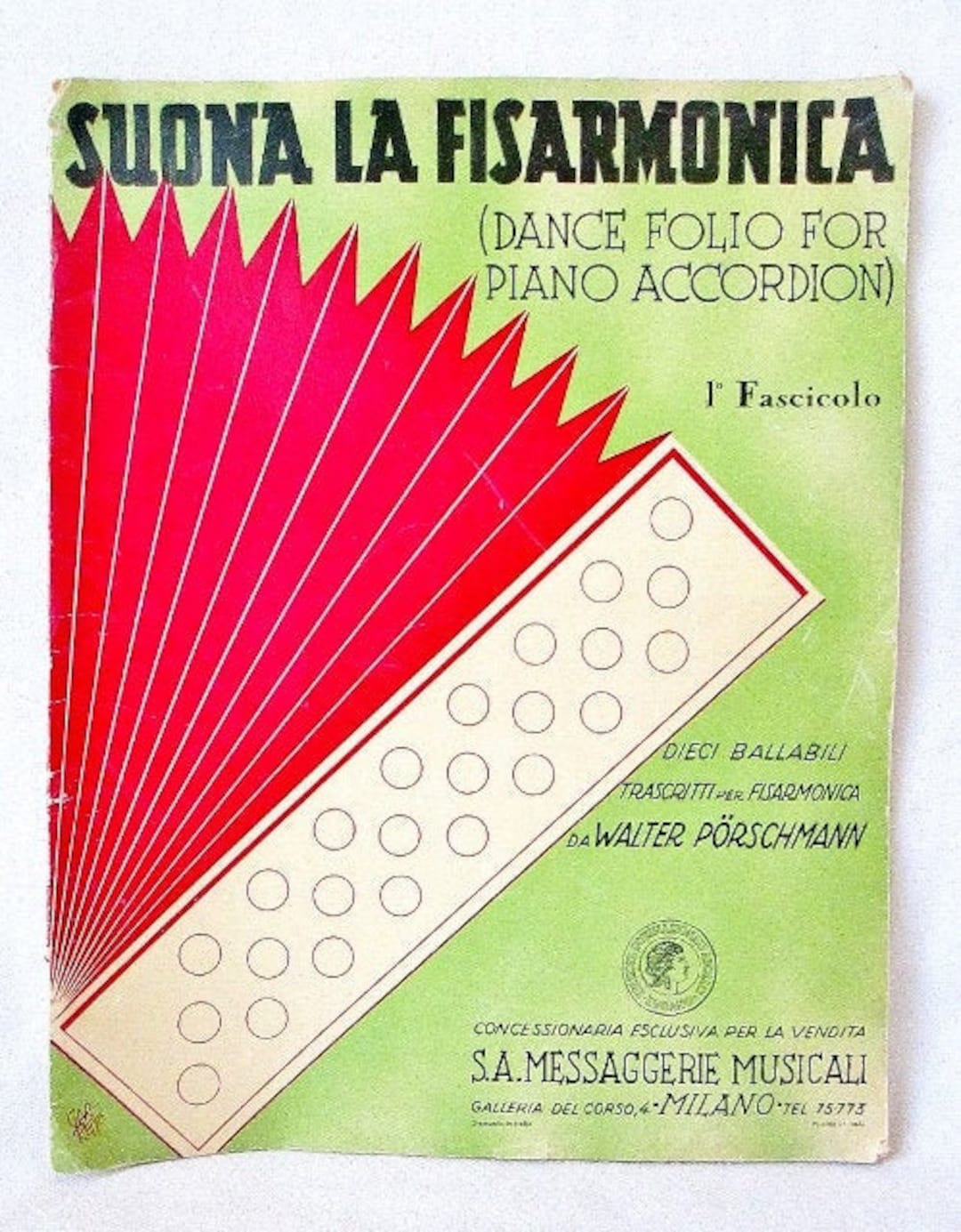 Rare Suona La Fisarmonica Dance Folio for Piano Accordian Sheet Music