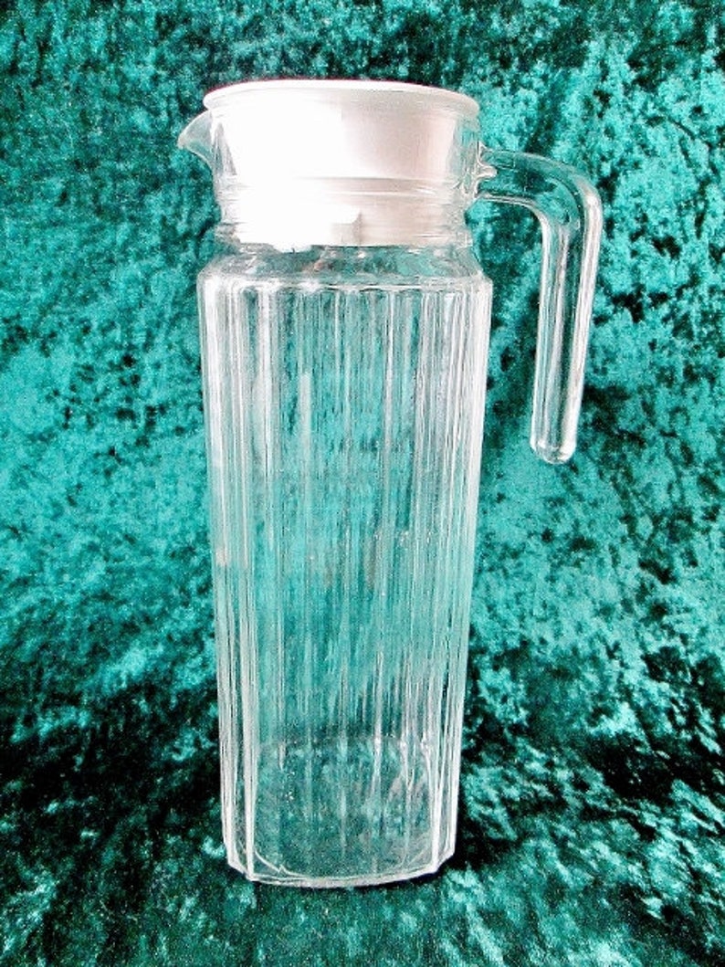 Arc / Arcopal Ribbed Glass Refrigerator Pitcher With Lid Made Etsy