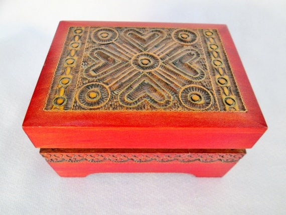 Vintage Handcrafted Red Wooden Trinket / Dresser … - image 1