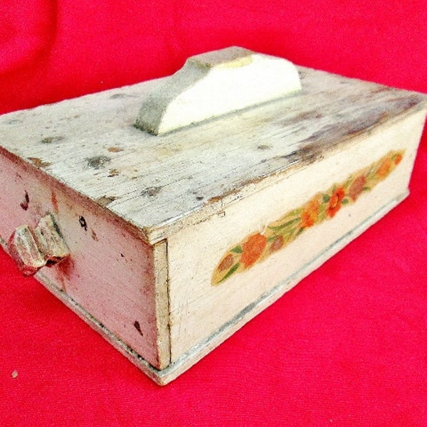Antique Hand-made Wood Keepsake Box with Drawer & Decals c. 1930s