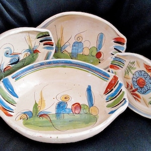 Vier Vintage Tlaquepaque Mexiko Oblong Keramik Nesting Schüsseln Küche Dekor