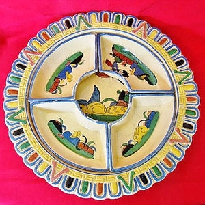 Tlaquepaque Mexico Folk Art Pottery Chip & Dip Snack Tray Set 1930s