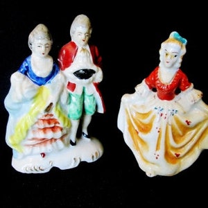 Occupied Colonial Couple & Curtsying Woman Figurines Made in Occupied Japan