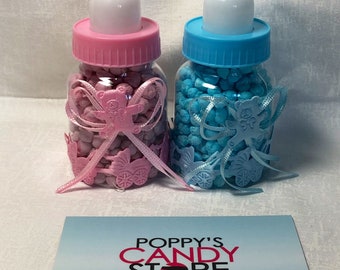 Pre-filled Baby Shower Favors: Pink Blue Candy Bottles UK