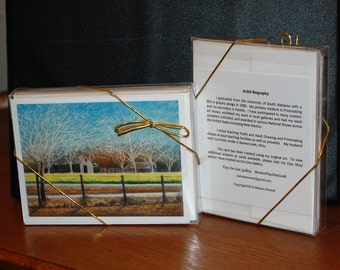 Winter Wheat, color Monotype , Boxed fine art boxed note cards, Fall farm landscape with barn, Barn landscape