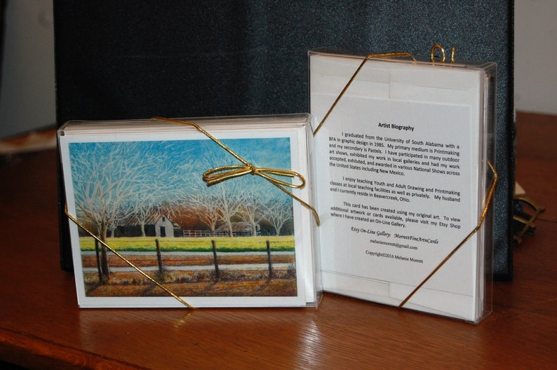 Winter Wheat, color Monotype , Boxed fine art boxed note cards, Fall farm landscape with barn, Barn landscape 画像 1