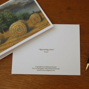 Approaching Storm, Boxed fine art note cards, pastel painting of golden field and hay bails, farm and countryside artwork image 4