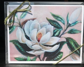 Magnolia del Sur, tarjetas florales en caja, tarjetas de notas de bellas artes, Arte de Magnolia, Tarjetas de Magnolia, tarjetas de regalo florales, Regalos de Magnolia, Arte de Magnolia