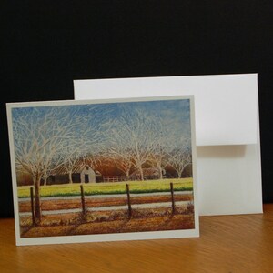 Winter Wheat, color Monotype , Boxed fine art boxed note cards, Fall farm landscape with barn, Barn landscape image 2