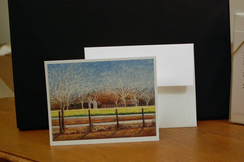 Winter Wheat, color Monotype , Boxed fine art boxed note cards, Fall farm landscape with barn, Barn landscape image 2