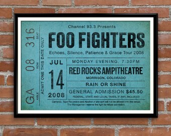 Foo Fighters inspired poster, oversize ticket stub, gig poster, Foo Fighters, Favourite singer, Favourite Concert