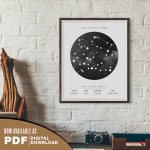 Family Star Sign print, Aquarius, Aries, Cancer, Capricorn, Gemini, Leo, Libra, Pisces, Sagittarius, Scorpio, Virgo, Taurus, UNFRAMED
