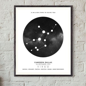 Virgo personalised print, Zodiac, Astrology, Constellations, Star Sign, Mother, Father, Brother, Sister, Friend, UNFRAMED