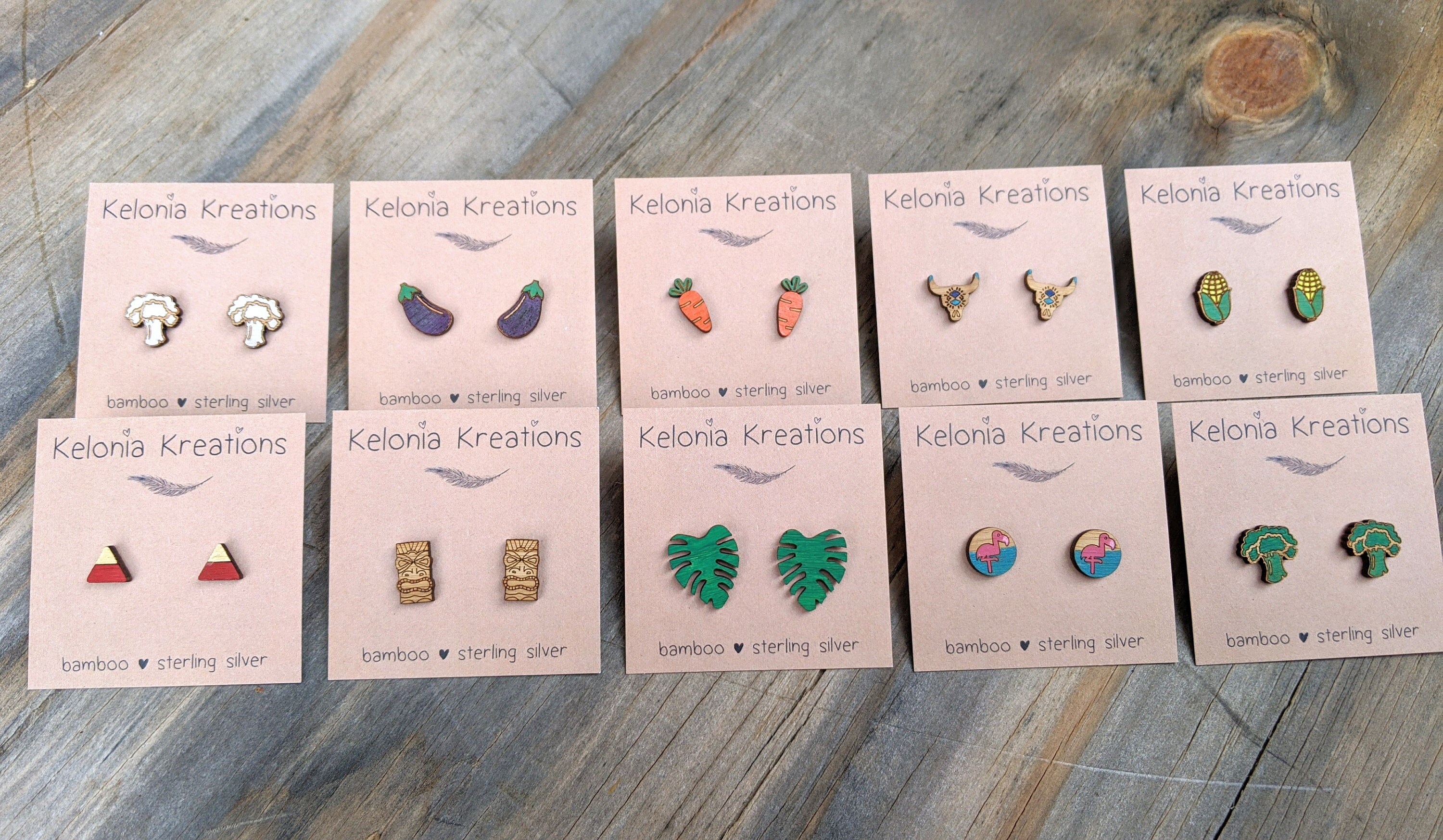 Hand Painted Wooden Broccoli Studs / Stud Earrings / Etsy