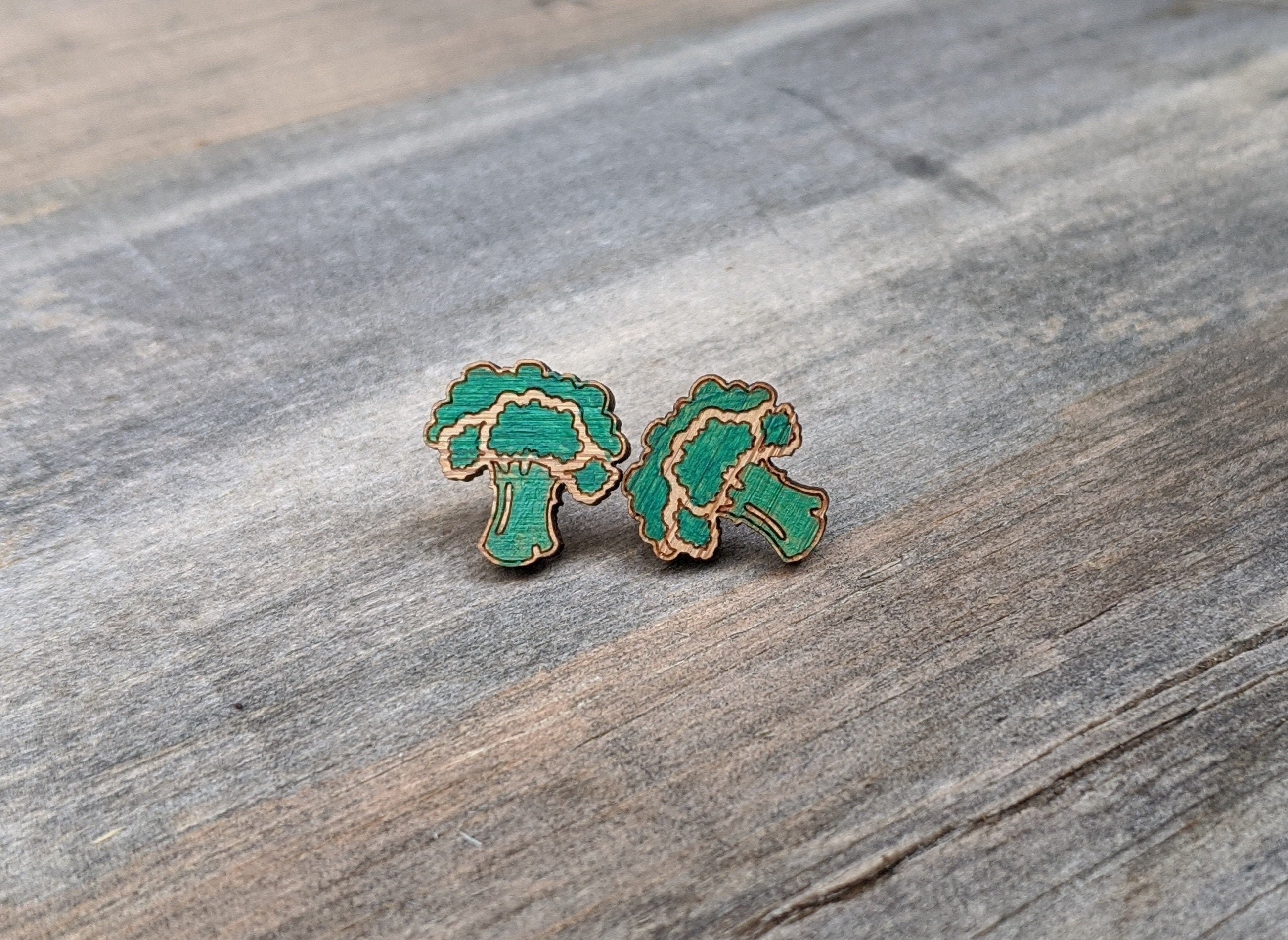 Hand Painted Wooden Broccoli Studs / Stud Earrings / Etsy