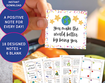 Afdrukbare lunchbox-notities voor kinderen Aanmoedigend en leuk Lunchnotities Motiverende schoolprintables Positief Terug naar school-bevestigingskaarten PDF
