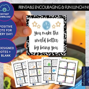 Printable Lunchbox Notes for Kids Encouraging & Fun Lunch Notes Motivational School Printables Positive Back to School Affirmation Cards PDF