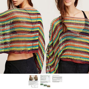Easy crochet poncho PATTERN for yarn leftovers. Written in ENGLISH for every row. Download Pdf from https://favoritepatterns.com if sold out
