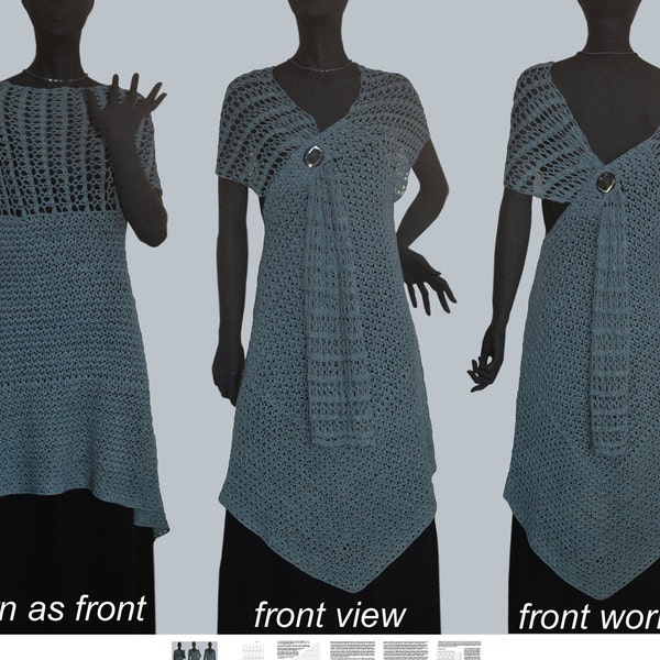 Crochet tunic PATTERN for sizes S-2XL, detailed tutorial in ENGLISH for every row, crochet wrap PATTERN, beach boho crochet tunic pattern.
